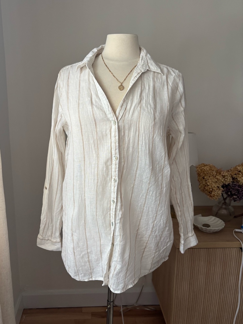 SIGRID OLSEN 100% LINEN Striped Blouse - Size L